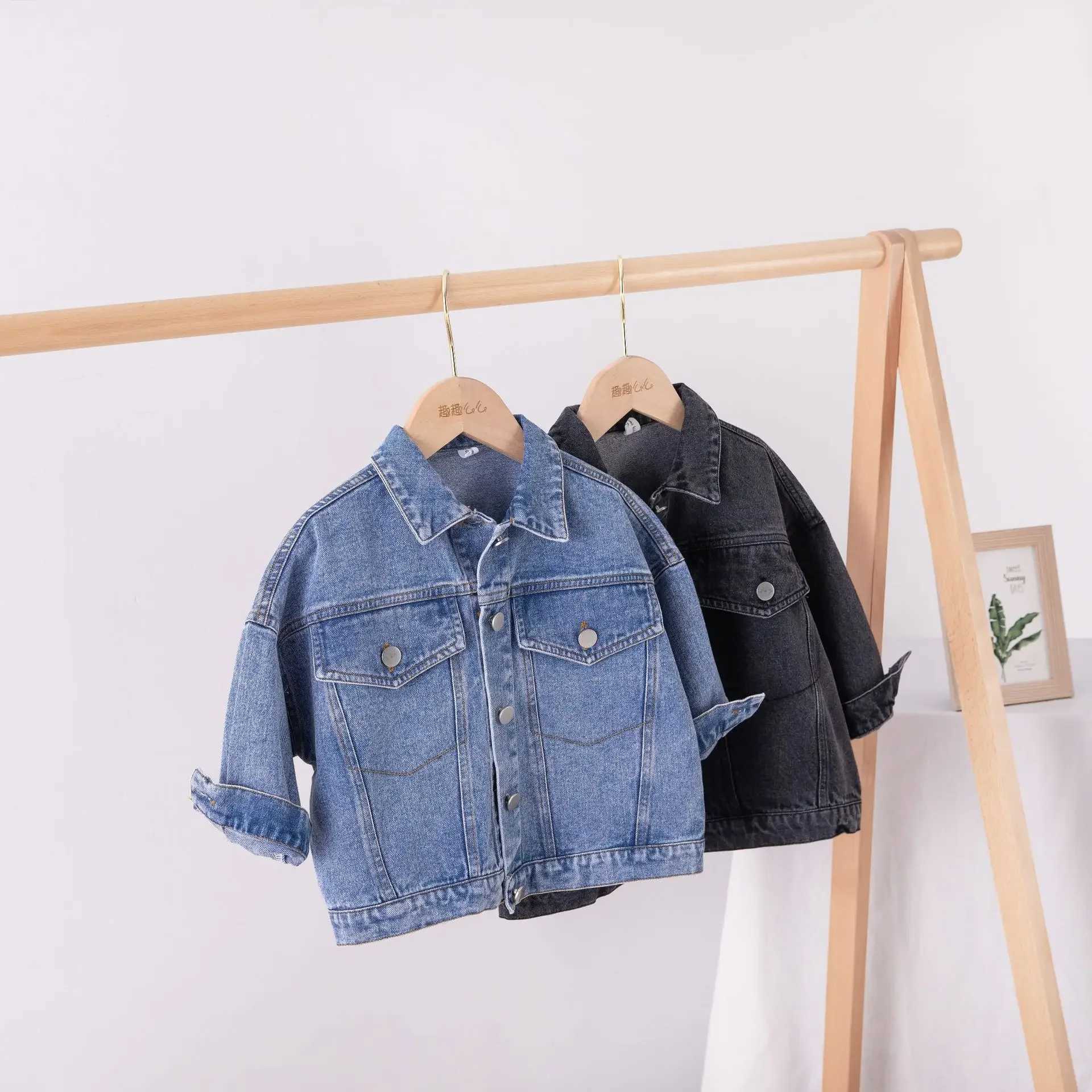 Spring Fall Boys and girls Casual Allmatch Denim Jackets 26 Years Kids Turndown Collar Long Sleeve Coat Children Loose Tops C251013