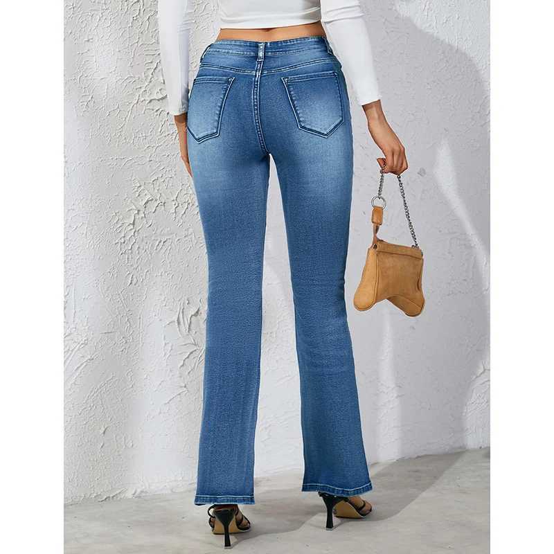Girls Classic Blue Daily Jeans Lady Fashion High Waist Casual Denim Trousers Hot Sale Female Stretch Bell Bottom PantsT251013