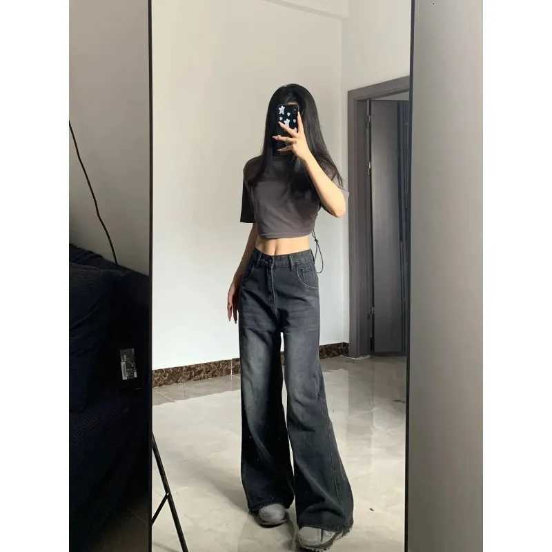 Loose Wide Leg Womens Jeans High Waist Stretchy Comfort Fit Flowy Trousers Black Gray Casual Spring Summer New ArrivalsT251013