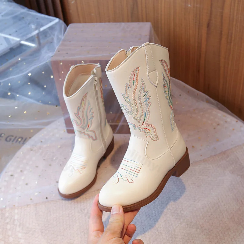 Girls Sequin Fashion Boots Autumn Comfortable Embroidered Cowboy Boot Mid Calf Zipper Anti Slip Outdoor Children Boot 2737 251017