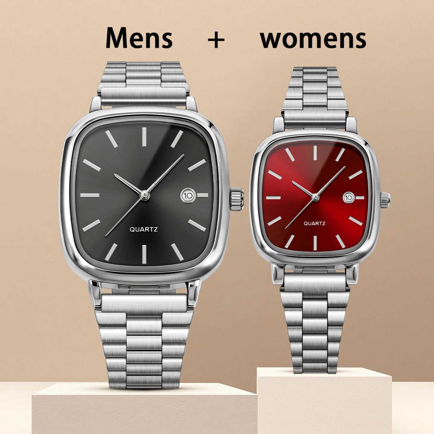 Couple watches for men and women quartz watches with stainless steel bands and calendar Christmas gift D251011