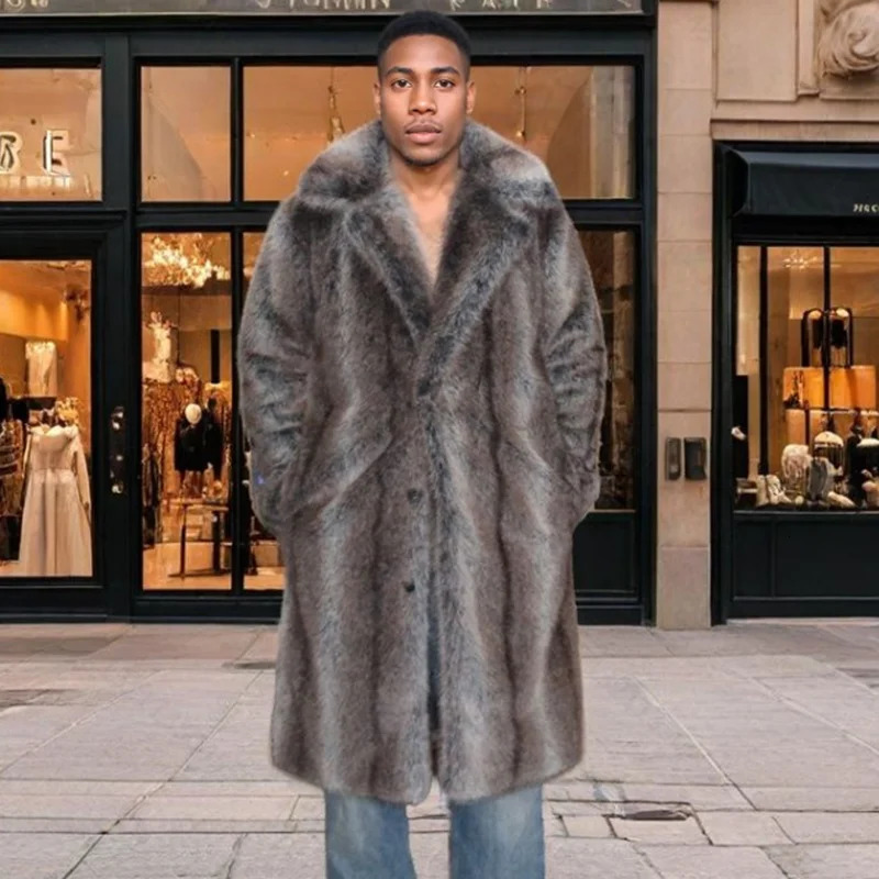 Mens mink coat suit collar long fur winter warm and windproof festival clothing 251011