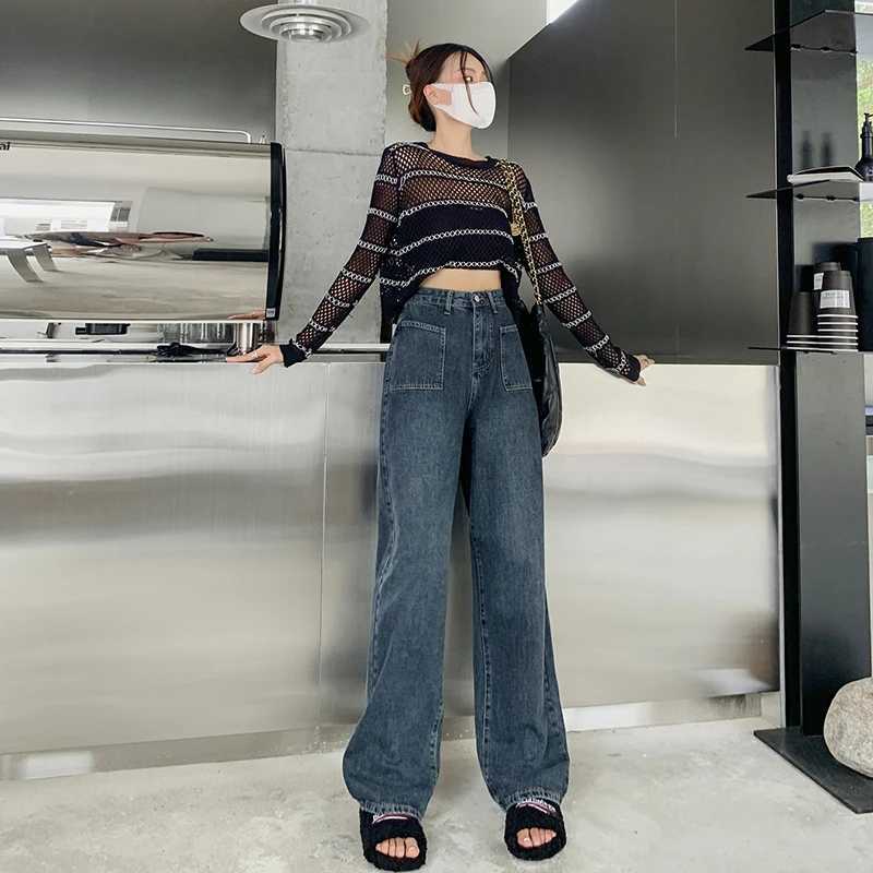 Comfortable Womens Straight Jeans Leisure Skinfriendly High Street Low Rise Blue Pockets Streetwear Low Waist Wide LegT251013