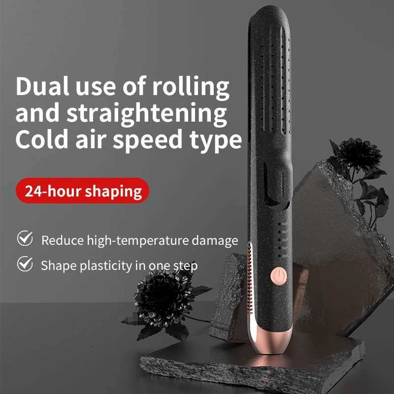 TwoInOne Negative Ion Straightening And Curling Iron Cold Wind Hair Straightener Paddle Brush for Salon Professional Use S251013