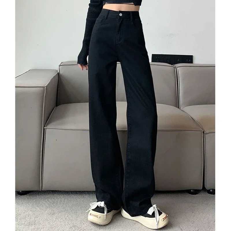 Woman High Waist Slim Fit Wide Leg Jeans Female Y2k 2000s Casual Straight Leg Pants Girls Fashion Black Loose Denim TrouserseT251013