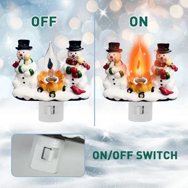 Plug-In Resin 3D Flameless Candle Night Light - Snowman Flameless Campfire Night Light Perfect For Christmas Decoration And Bedroom Atmosphere