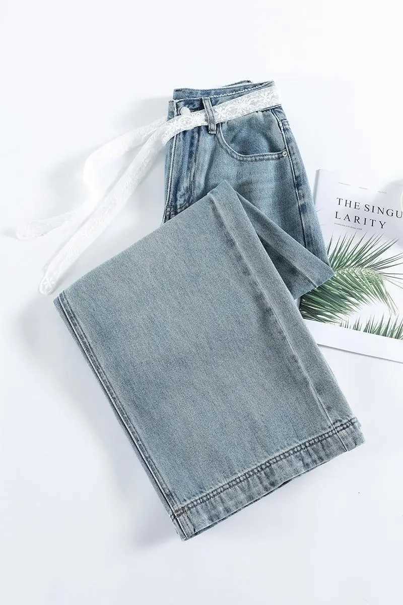 Blue Wide Leg Women Jeans 2025 Spring Summer High Waist Loose Straight Pants Korean Style Casual Jean TrousersT251013