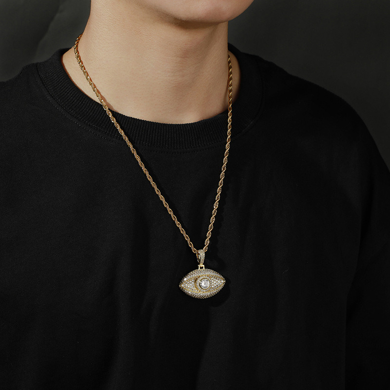 European and American Devil's Eye Three dimensional Pendant Micro inlaid Copper Zircon Chaoren Men's Fried Dough Twists Necklace ddmytues