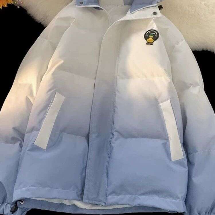 Winter New Fashion Trend Simple Gradient Color Age-Reducing Hooded Loose Thickened Warm Cotton Jacket B5