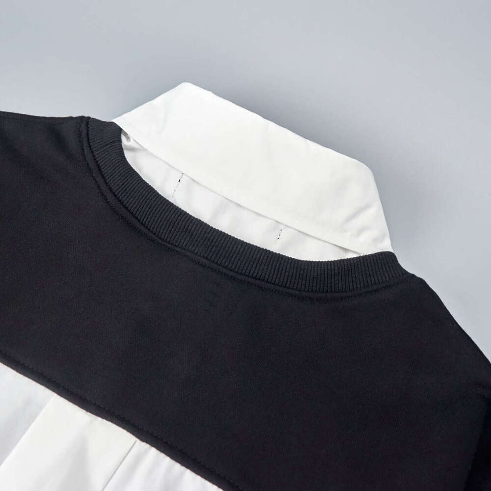 Cotton Circle Front And Back Spliced Shirt Collar Casual Long Sleeve Sweatshirt Fake Two Pieces B5