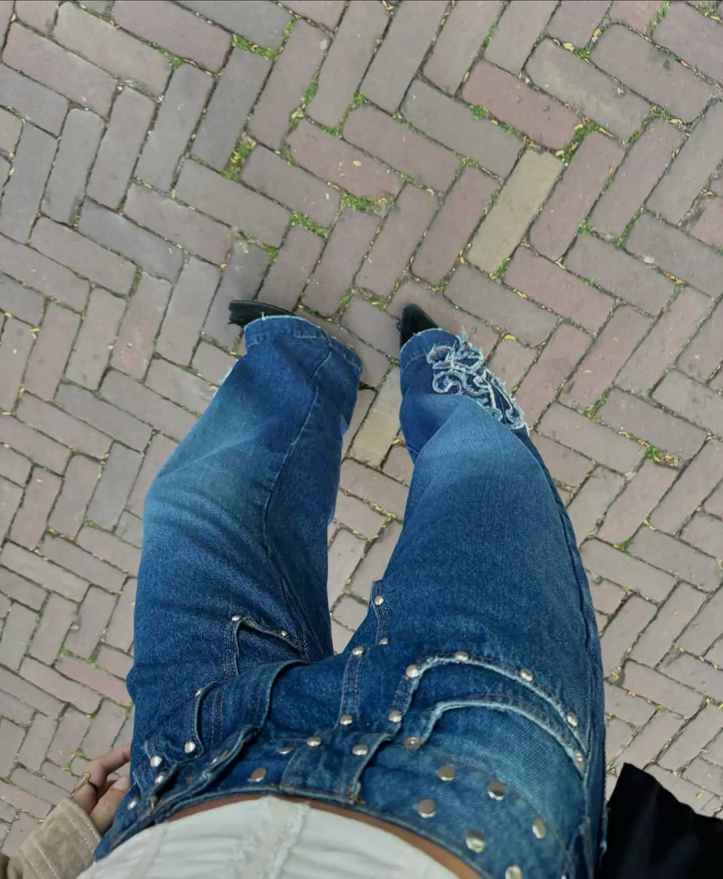 ONE DILEMMA Spain Street Retro FivePointed Star Tassel Lowrise Jeans Harajuku Printing Fit Jeans Casual Straight Denim PantsT251013