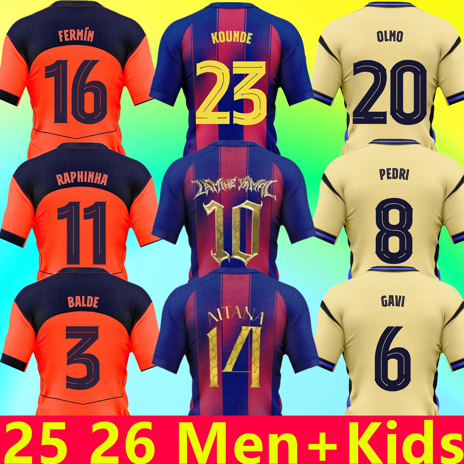 2025 2026 LAMINE YAMAL PEDRI soccer jerseys men kids black football shirts kit 25 26 Camiseta sets Travi pink goalkeeper away Retro KOUNDE RAPHINHA CUBARSI OLMO BALDE