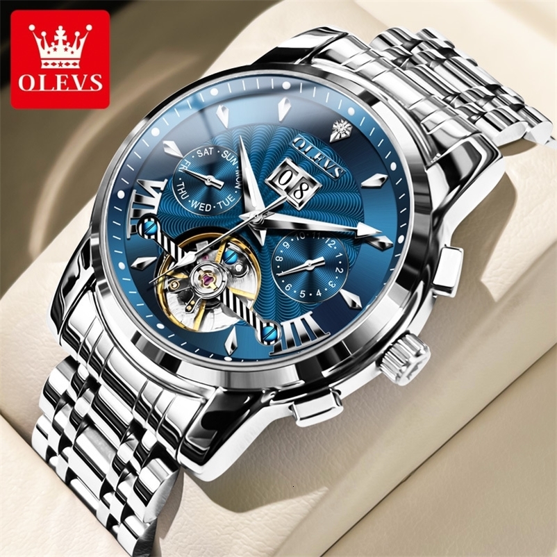 OLEVS Top Watch for Men Watches Waterproof Stainless Steel Skeleton Man Wristwatch 251011