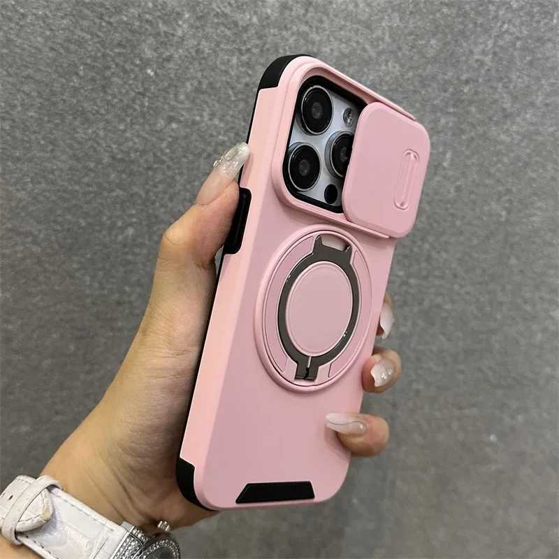 Luxury HeavyDuty Rugged Armor Magnetic Bracket Case For iPhone 17 16 15 14 13 12 11 Pro Max Slide Camera Protection PC Cover J251202