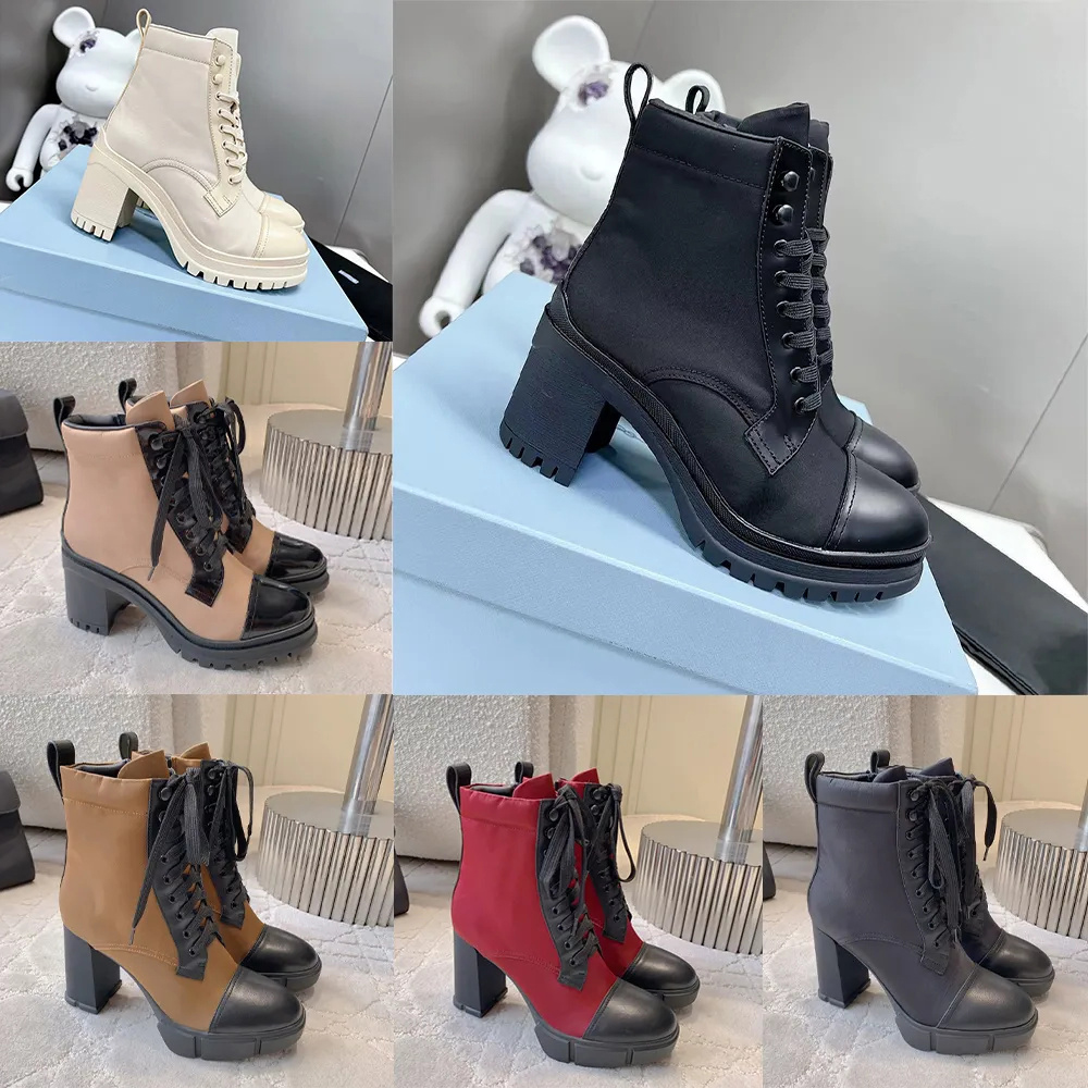 Designer Boots Women Ankle Boots high quality Luxury Martin Desert Boots Beige Black 100% Genuine Leather Quilted Lace-up Winter Boots Shoes 36-42