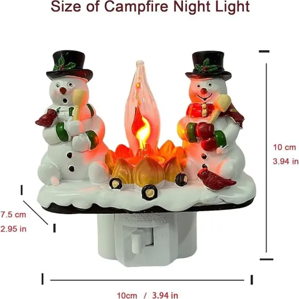 Plug-In Resin 3D Flameless Candle Night Light - Snowman Flameless Campfire Night Light Perfect For Christmas Decoration And Bedroom Atmosphere