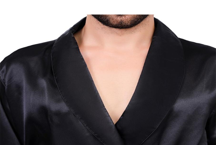 Men Black Lounge Sleepwear Faux Silk Nightwear For Men Comfort Silky Bathrobes Noble Dressing gown Men039s Sleep Robes Plus siz1458939