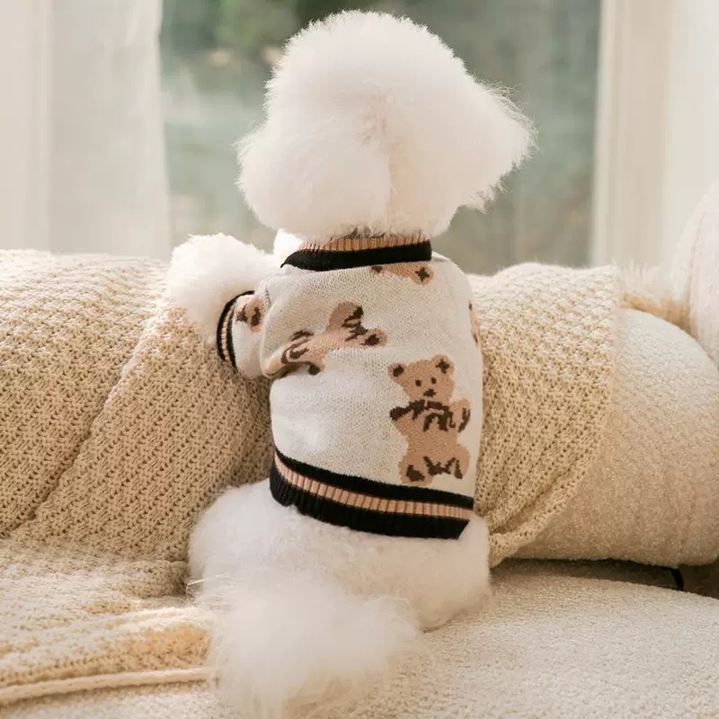 Winter and Autumn Little Pet Dog Clothes Full Print Cute Sweater Cat Two Leg Cardigan Small and Medium sized Dog Teddy Pet Clothes