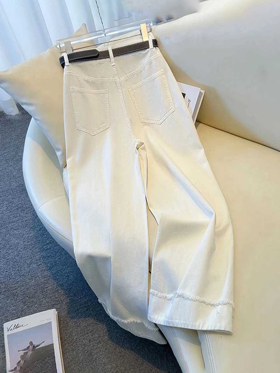 Baggy Jeans for Women New High Waist Raw Edge Big Pockets Womens Denim Trousers Summer Female Thin Wide Leg Pants Cropped PantsT251013