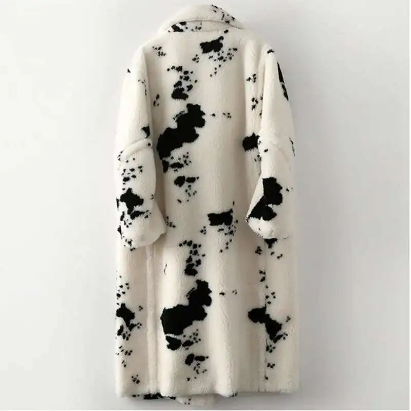 PFHQ Men Winter Warm Wool Fur Like Coat Sheep Sheared Loose Long Printed Fashion Casual Windbreaker Contrast Color 21Z7600 251011