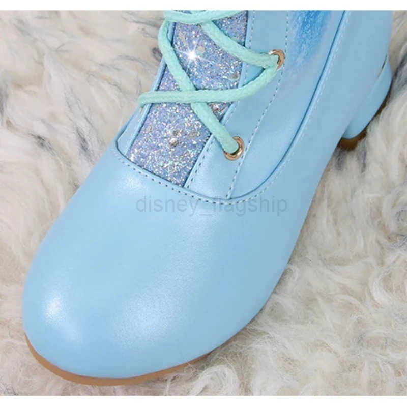 Disney Girls Leather Boots Winter Cartoon Frozen Boots Side Zipper High Plush Princess Elsa Boots Warm Childrens Boots Size 27XJ251013