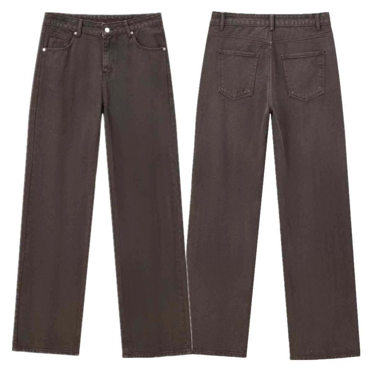 Maxdutti Fashion Ladies Commuting Mom Jeans Minimalist Retro Brown Washed Denim Pants Medium Waist Straight Jeans WomenT251013