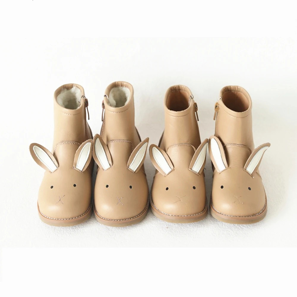 Autumn Winter Genuine Leather Childrens Shoes Warm Lambswool Cartoon Bunny Baby Girls Ankle Boots Cowhide Boys Snow Boots 251017