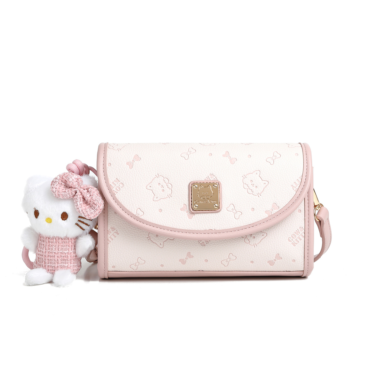 Cow & Kitty designer free shipping 2025 new cute printed shoulder fashionable versatile trendy and simple small square bag for woman pink green