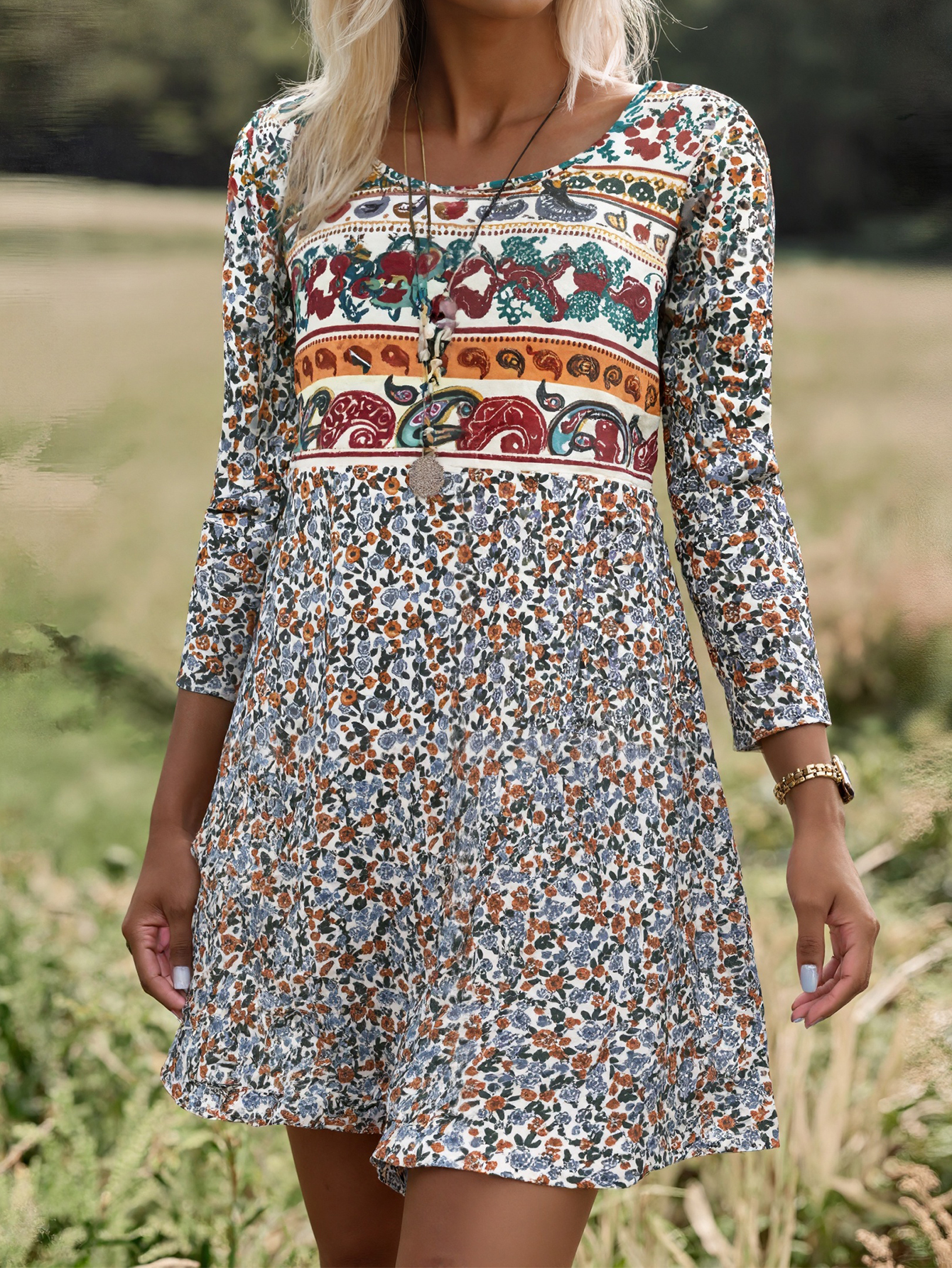 Women's Autumn New Floral Printed Casual & Versatile Plus - Size Dress-YL23450