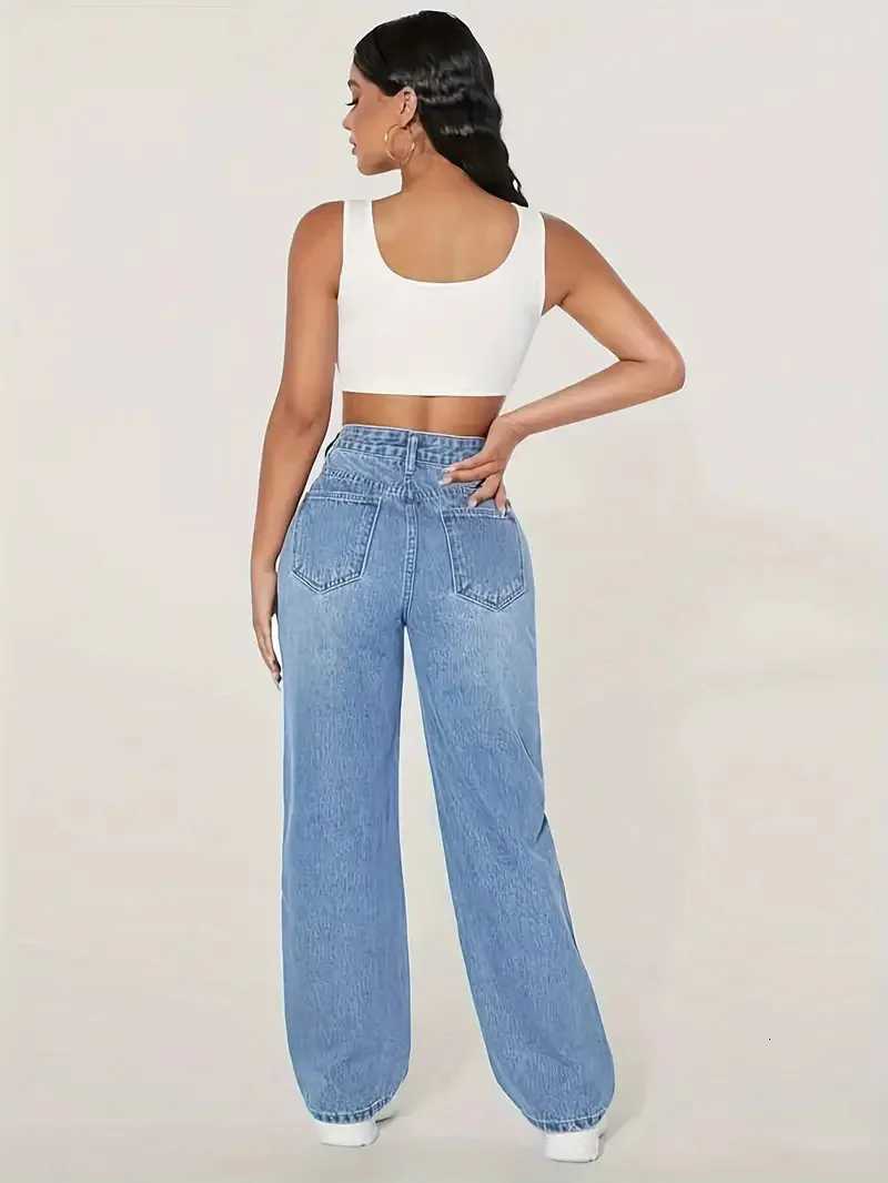 2025 Washed Ripped Highwaisted Wideleg Jeans New Four Seasons Fashionable and Versatile Casual Floorlength Jeans for WomenT251013