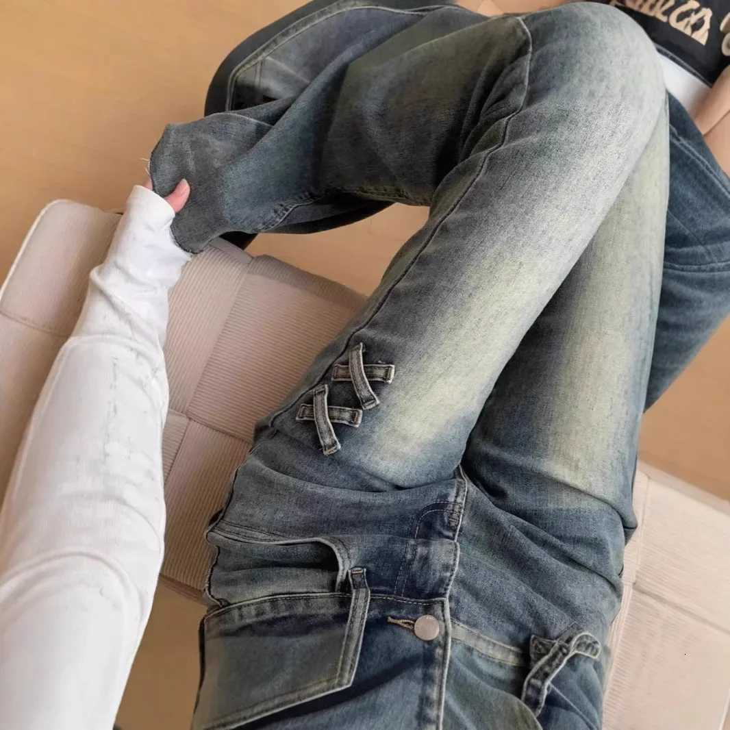 Retro High Waist Bell Bottom Jeans Womens Spring Autumn New Slimming Butterfly Knot Elastic Horse Hoof Flared PantsT251013