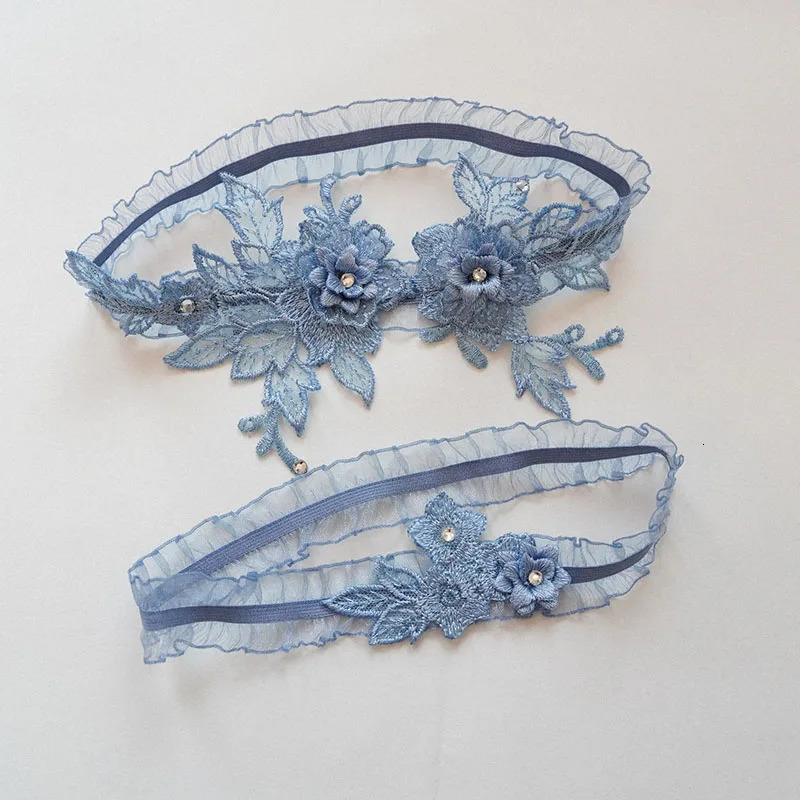 2PC Lace Flower Bridal Sexy Garter Blue White Color Wedding Accessories Leg Garters For Women Cosplay 251009
