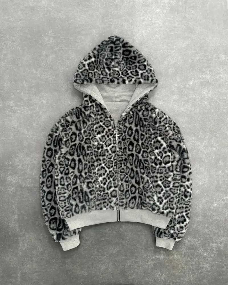 Y2k Harajuku New Twosided Clo Leopard Print Fashion Zipper Hoodie Men And Women Streetwear Hiphop Casual Sweatshirt W251013