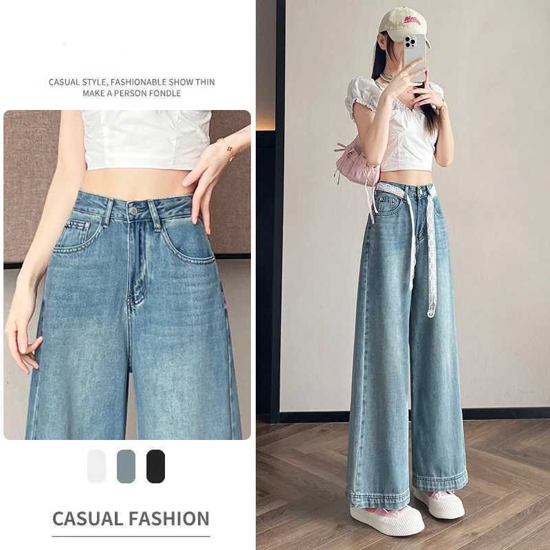 Blue Wide Leg Women Jeans 2025 Spring Summer High Waist Loose Straight Pants Korean Style Casual Jean TrousersT251013