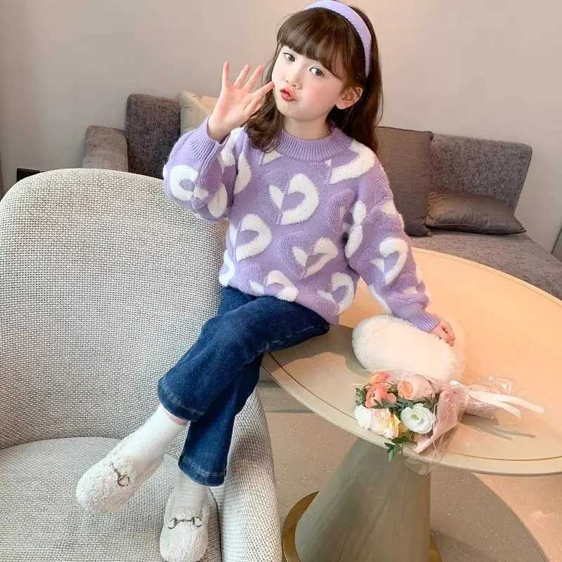 2025 NewKids Autumn Winter Thickened HeartKnit Sweater Base Layer for Girls Cozy Trendy Childrens Knitwear C251013