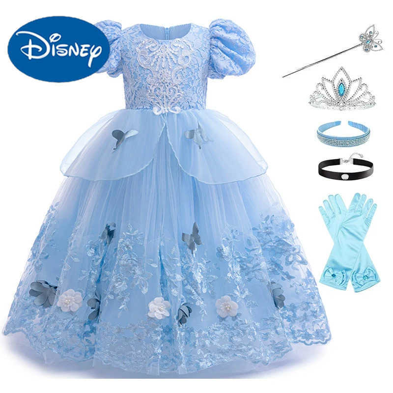Disney 2025 New Cinderella Role Playing Dress Lace Blue Princess Dress Girls Carnival Halloween Birthday Party DressAccessories H251013