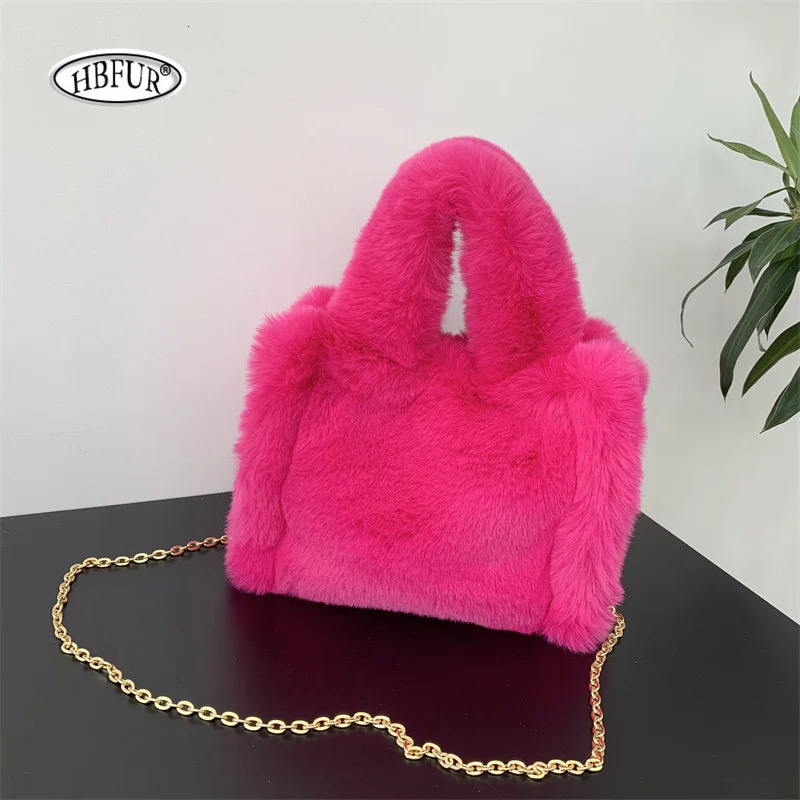 Fuzzy Pink Faux Fur Handbag Plush Square Shoulder Bags Winter Womens Crossbody Bag For Ladies Female Fluffy Handbags Purse 251011