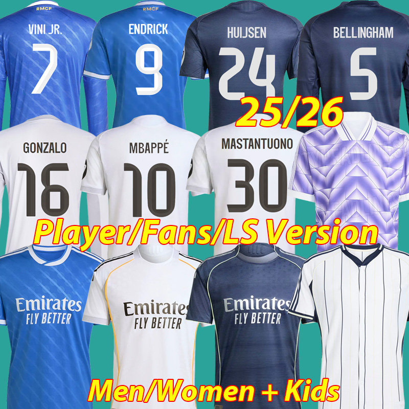 S 3XL 4XL 25 26 fans Player Version Soccer Jerseys MBAPPE VALVERDE BELLINGHAM VINI JR Long Sleeve women ENDRICK Lifestyle GONZALO MODRIC 2025 2026 Kids Uniforms