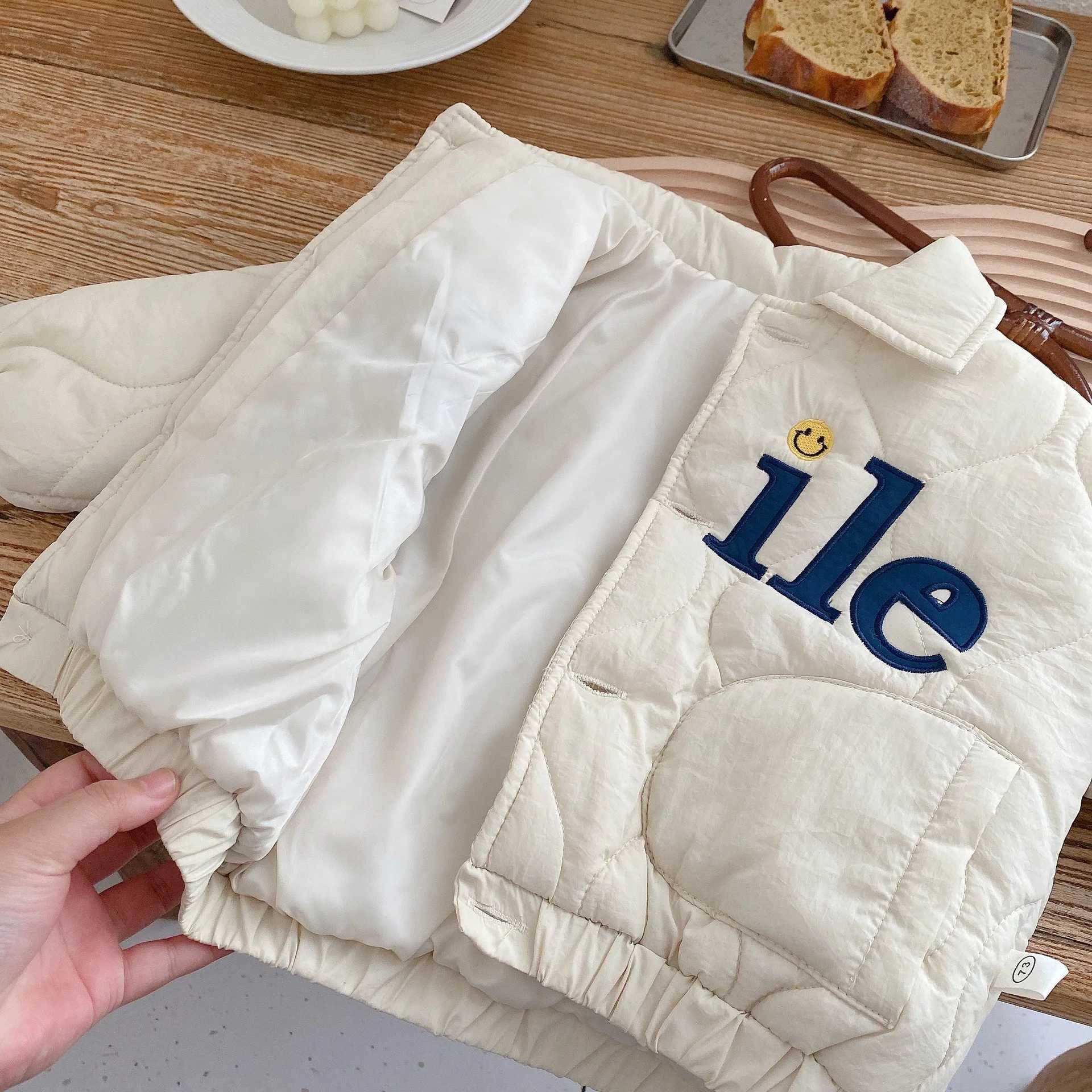 Winter Childrens Clothing Baby Boys Smile Jacket Coats Kids Cotton Clothes Toddler Girls Lapel Outerwear Embroidery Tops 06Yrs C251013