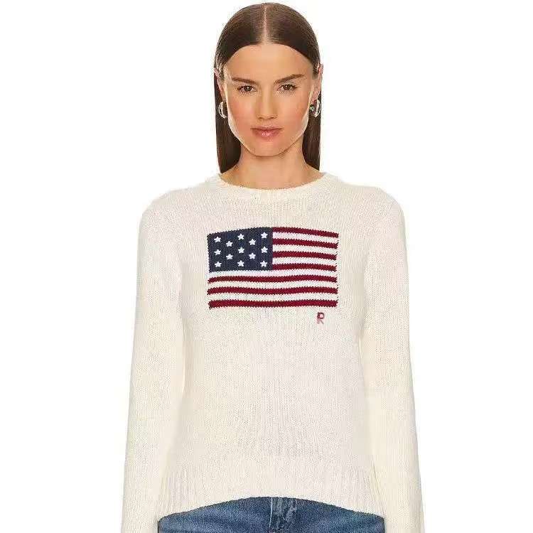 New Designer Womens Sweaters Crewneck Ladies Knitted Sweater American Flag Trendy Winter HighEnd Luxury Comfortable Cotton Pullover Knitwear Jumper Sweatshirt