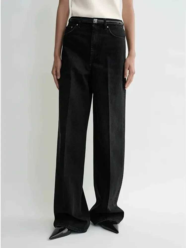 Women Denim Long Pants Zipper Solid Color Versatile High Waist Lady Wide Leg Jeans Spring Summer 2025T251013