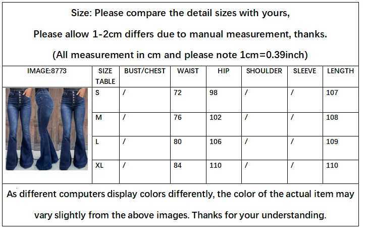 Four Seasons Womens Casual Trendy Singlebreasted High Waist Jeans Flare Pants Casual Trendy Dark Blue Solid Denim TrousersT251013