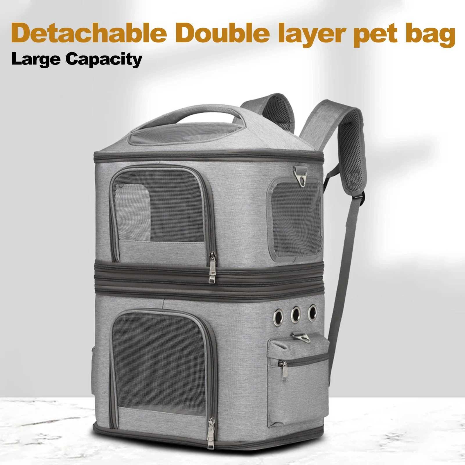 Double Layer Pet Backpack Oxford Cloth Portable Large Capacity Carrier Bag Can Accommodate Two Cat Outdoor Travel Cat Bag C251013