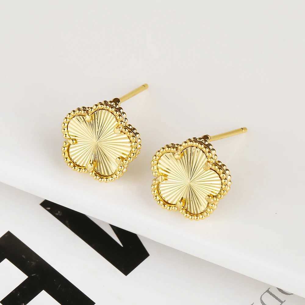 Luxury Temperament Hot Selling Minimalist Plant Plum Blossom Five Leaf Petal Natural Stone Earrings For Women 18K Gold PlatedW251013