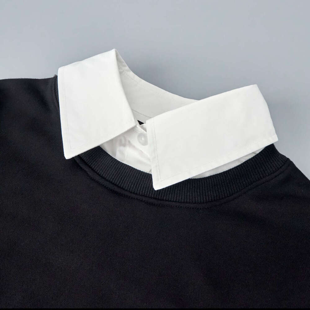 Cotton Circle Front And Back Spliced Shirt Collar Casual Long Sleeve Sweatshirt Fake Two Pieces B5