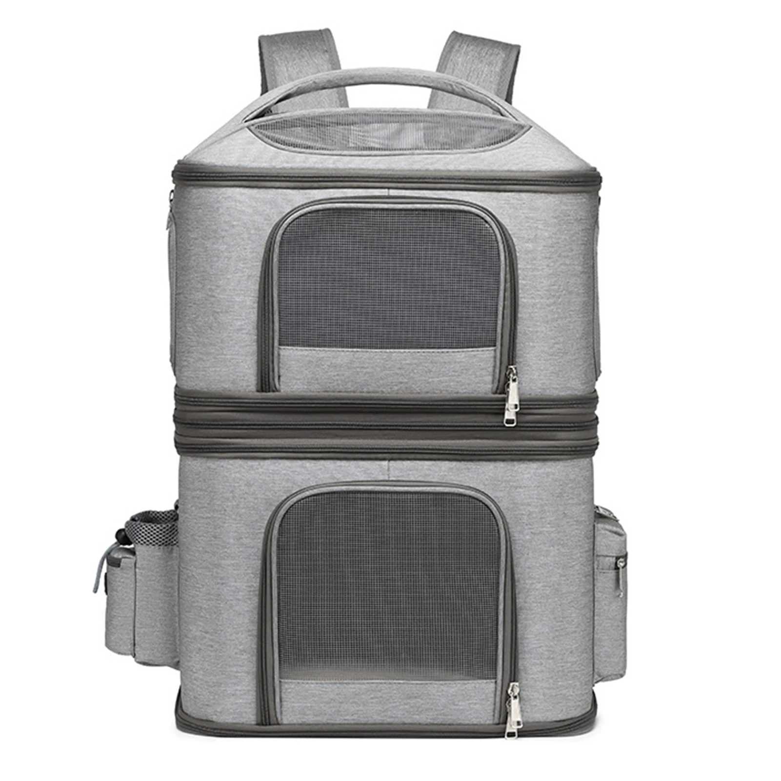 Double Layer Pet Backpack Oxford Cloth Portable Large Capacity Carrier Bag Can Accommodate Two Cat Outdoor Travel Cat Bag C251013