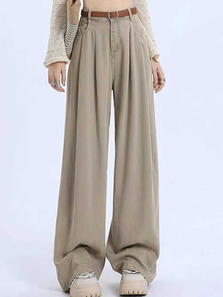 Woman High Waist Straight Leg Jeans Lady Loose Denim Wide Leg Pants Girls Korean Khaki Retro Blue Light Blue Gray White TrousersT251013