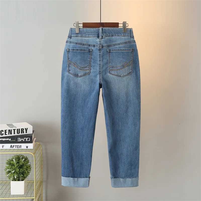 2024 Large Size Jeans Womens AnkleLength Pants Spring Summer Stretch Denim Straight Pants Crimping Casual Pants Plus Size 7xlT251013