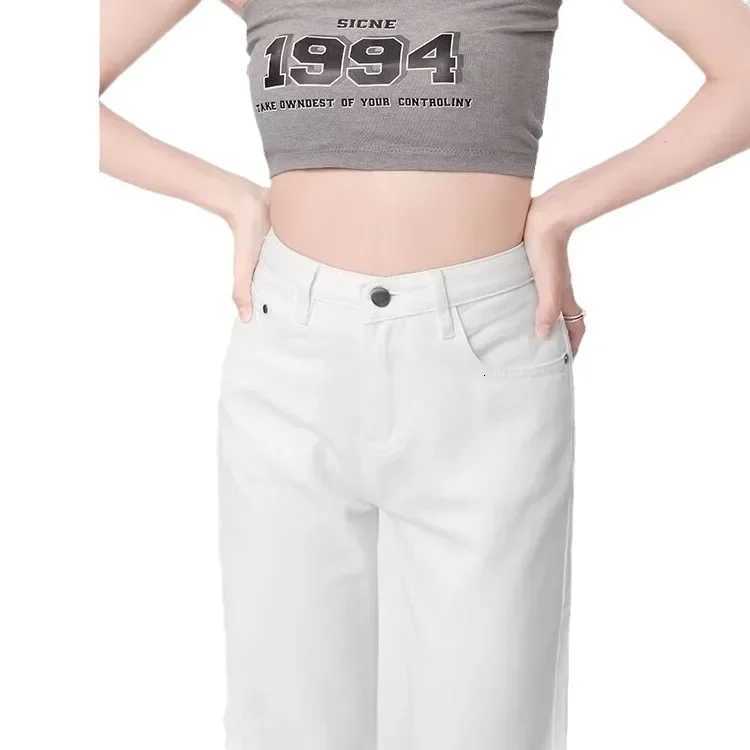 Fashionable High Waist Wide Leg White Denim Jeans Womens Spring Summer Slimming Straight Cut Draping FloorLength TrousersT251013