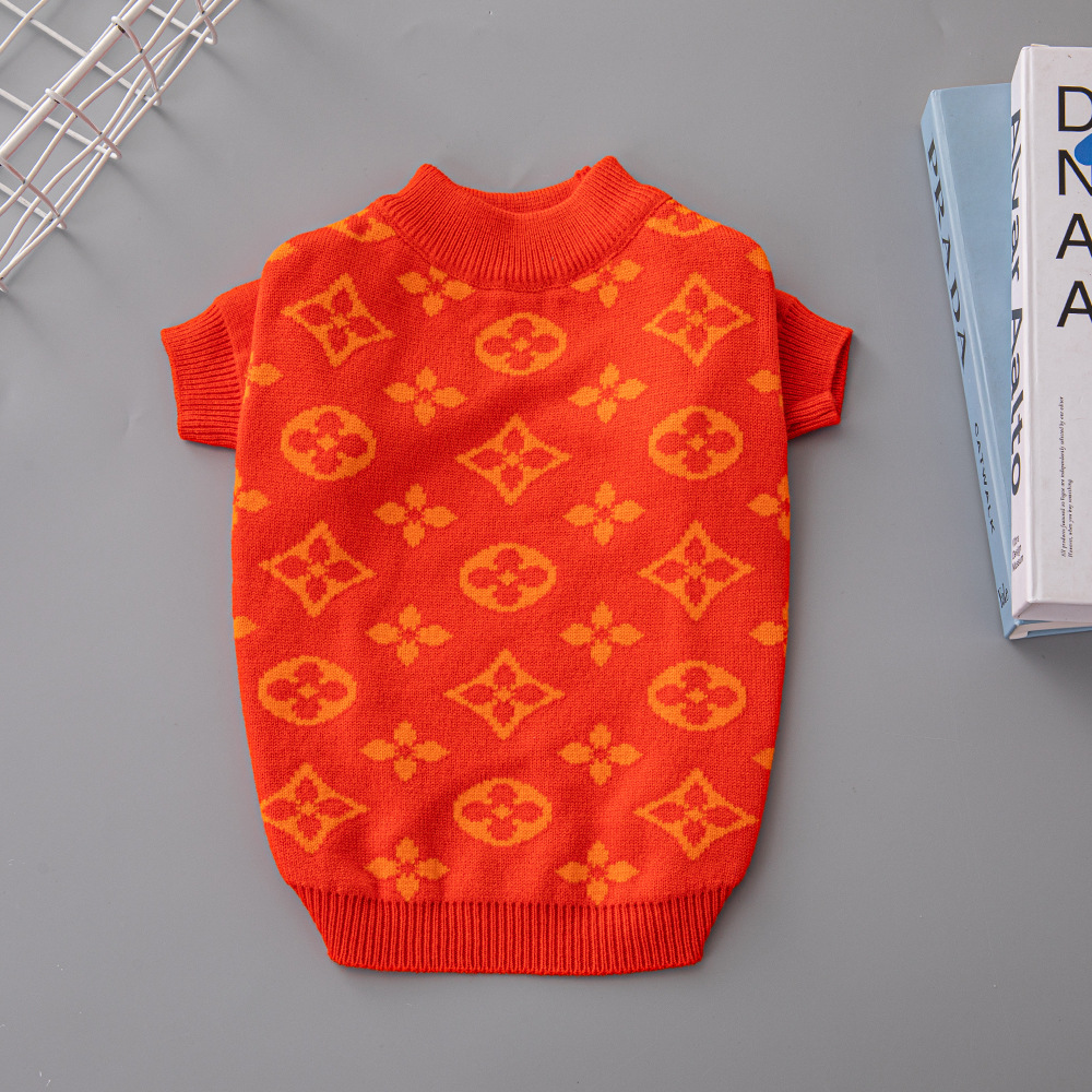 Luxury Pet Clothes Dog Sweater for Small Medium Dogs Soft Warm Winter Classic Floral Pattern Puppy Clothes Cute Christmas Coat Gray Red orange